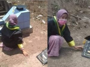 Jual Kardus Bekas Demi Kuliah, Gadis Yatim Piatu Bersimpuh di Makam Orangtua usai Wisuda