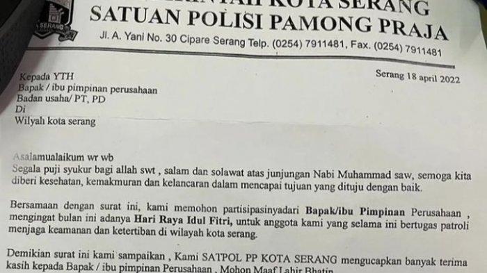 Setelah Pemuda Pancasila, Viral Surat Diduga Satpol PP Serang Minta-minta THR